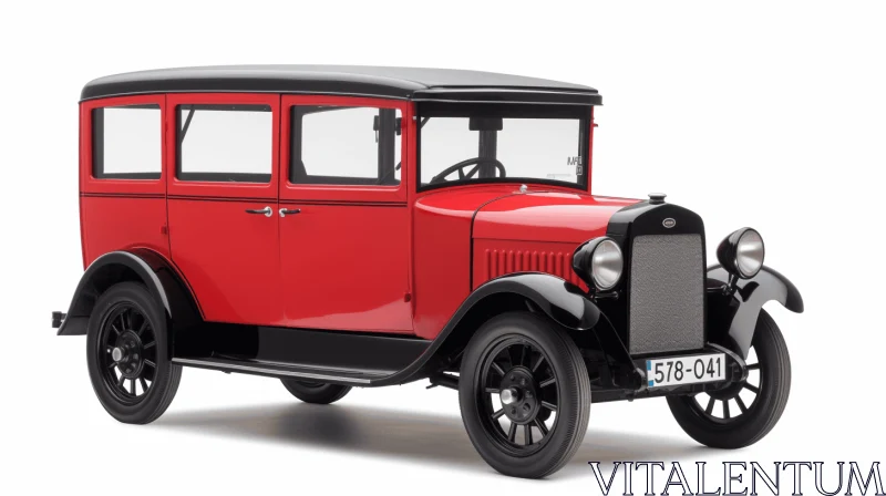 AI ART Captivating Red Antique Car on White Background | Bauhaus-inspired Design