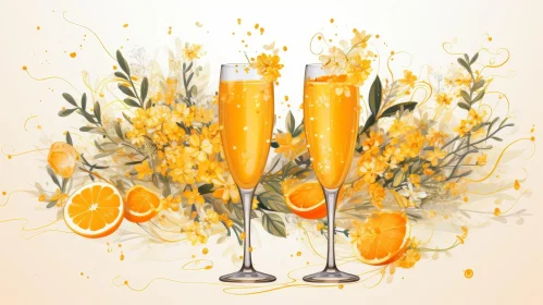 Champagne Glasses with Orange Juice and Flowers