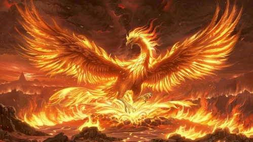 Phoenix Rising Digital Painting - Mythical Firebird Artwork