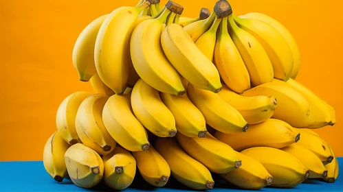 Pile of Bananas on Blue and Orange Background