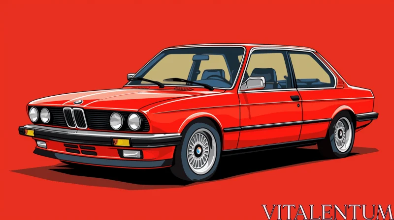 Captivating Red BMW Coupe Illustration in Golden Age Style AI Image