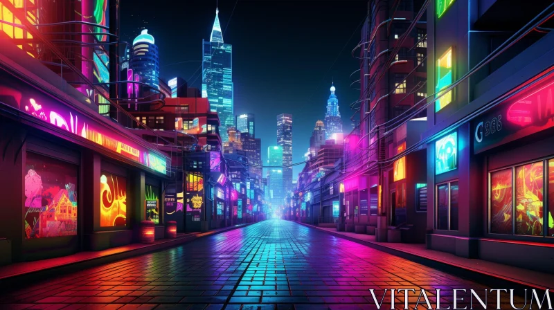 AI ART Cyberpunk City Street Night View