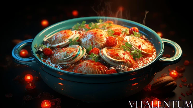 Delicious Seafood Soup in Blue Bowl AI Image