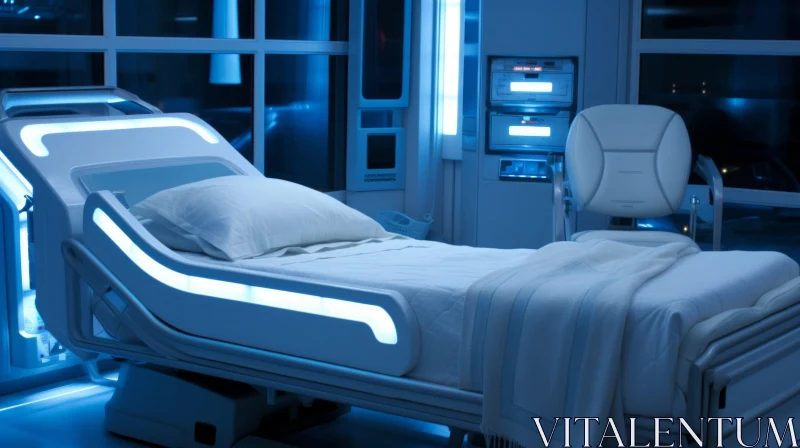AI ART Futuristic Hospital Room with Bed and Flowers