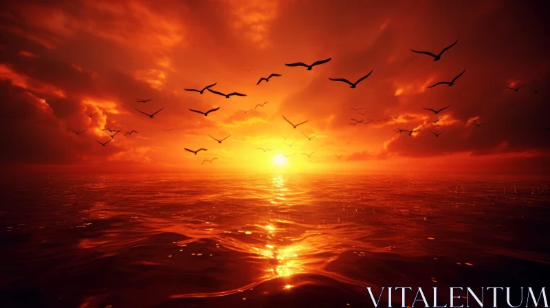 AI ART Tranquil Ocean Sunset - Nature's Beauty Captured