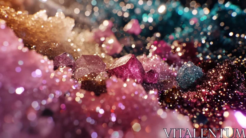 Shiny Crystals and Gemstones in Pink, Purple, and Blue AI Image