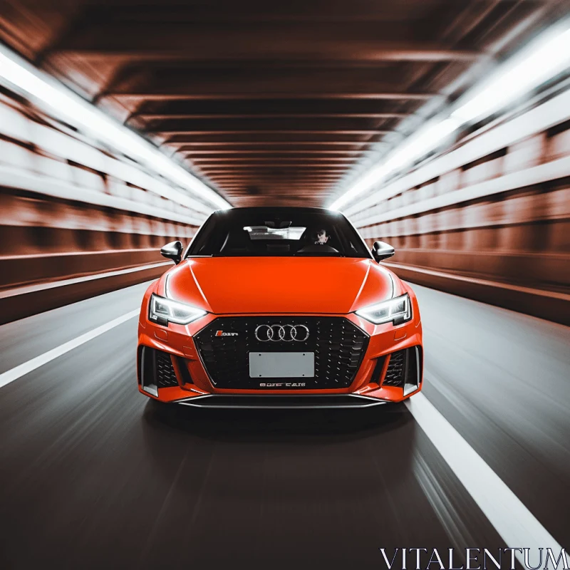 Thrilling Red Audi Sports Car Driving Through Tunnel | Auto Body Works AI Image