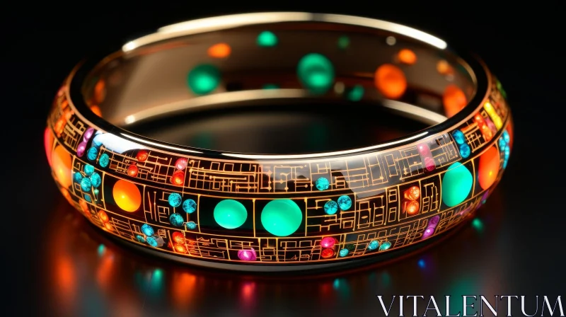 AI ART Futuristic Gold Bracelet with Colorful Gems