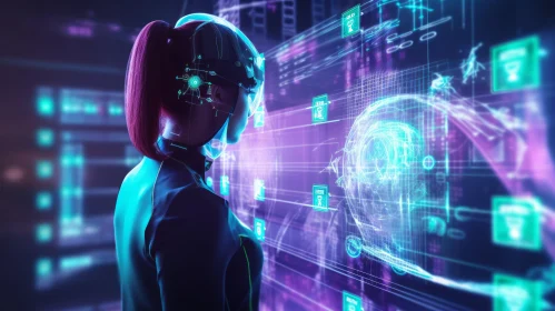 Futuristic Helmet Woman with Holographic Display