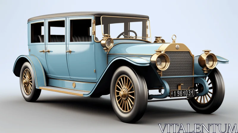 Antique Blue and Gold Model Car - Realistic and Hyper-Detailed Rendering AI Image