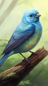 Blue Bird on Branch: A Detailed 2D Game Art Illustration