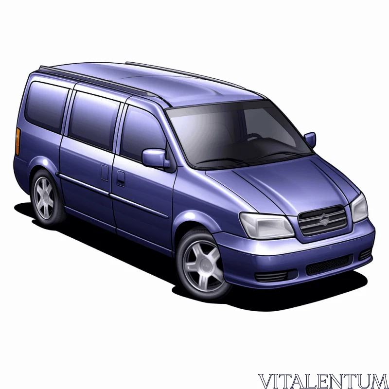 Blue Minivan on White Background - Photo-Realistic Drawing AI Image
