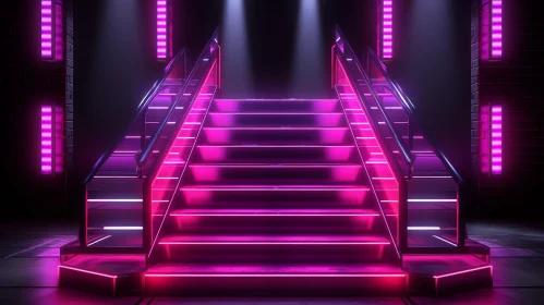 Glowing Pink Neon Staircase - 3D Rendering