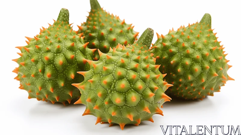 Intricately Textured Spiky Fruits on White Background AI Image