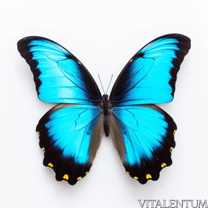 Minimalistic Blue Butterfly on White Background AI Image