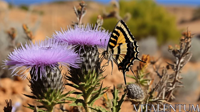 Butterfly on Thistle: A Desertwave Inspired Capture AI Image