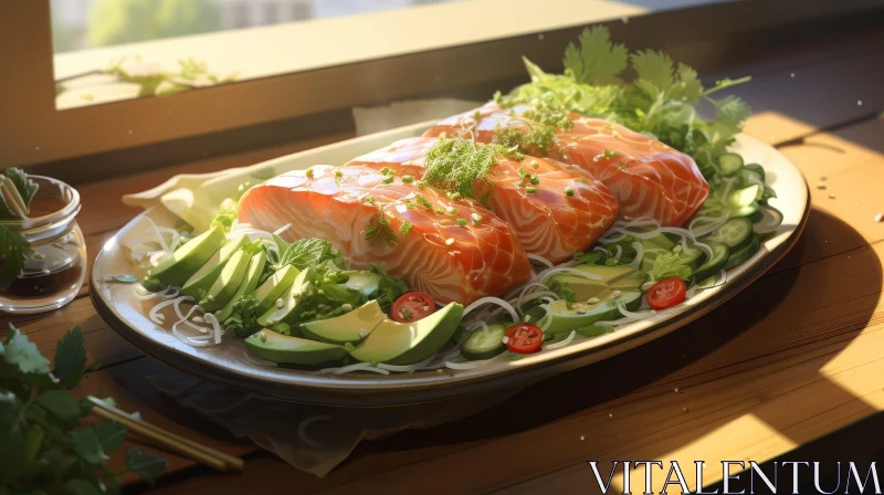 Delicious Salmon and Noodles Plate - Food Photography AI Image