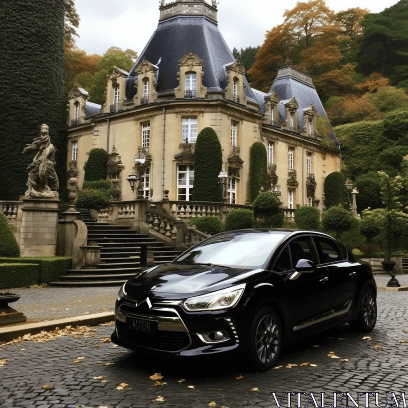 Black Citroen C4 on Rococo Style Driveway | Mori Kei Fashion | 4K UHD AI Image