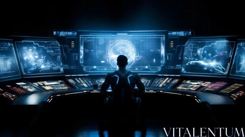Dark Futuristic Control Room Scene AI Image