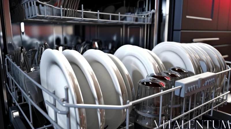 Efficient Stainless Steel Dishwasher with Utensils AI Image