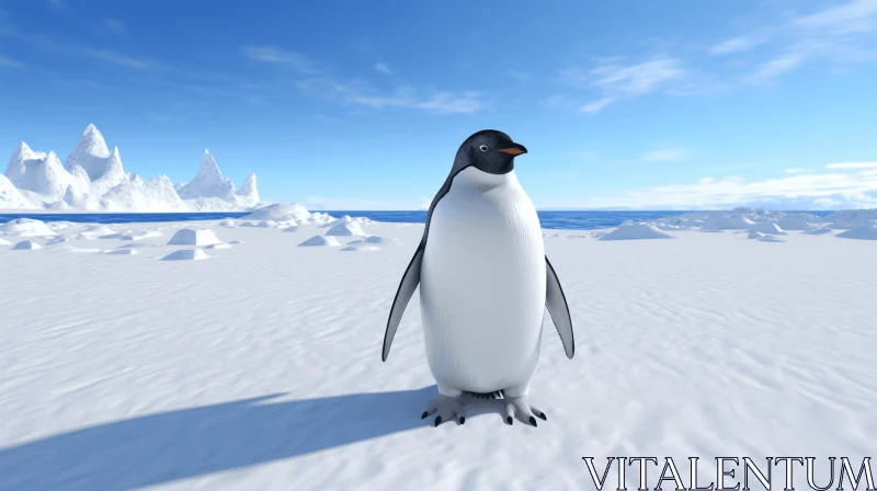 Penguin in Snow: Realistic Animal Rendering AI Image
