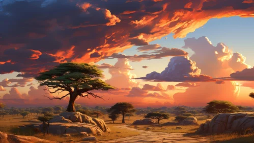 African Savanna Sunset Landscape