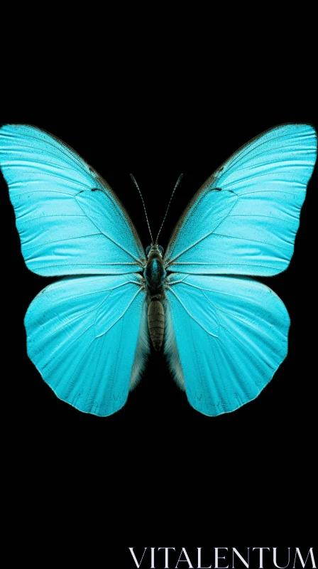 Blue Butterfly on Black Background - A Cyan Masterpiece AI Image