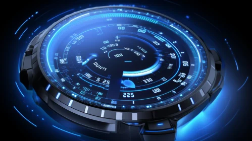 Futuristic Blue Neon Watch Face - Technology Concept