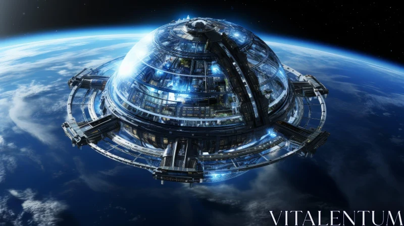 Futuristic Spaceship Orbiting Earth AI Image