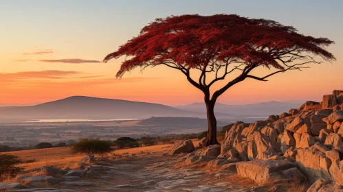 Majestic Red Tree Landscape - Tranquil Nature Scene