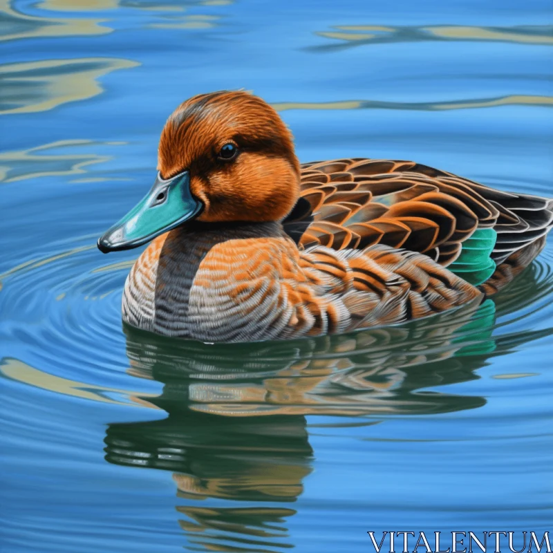 Realistic Portrait of a Duck Swimming in Colored Waters AI Image