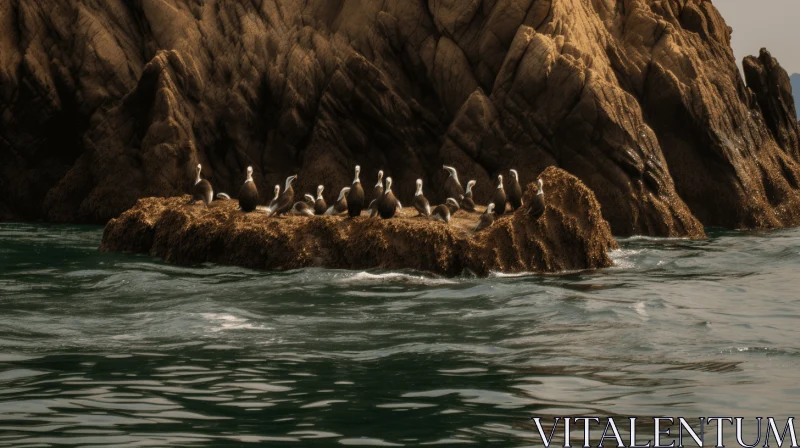 Seagulls on Rock Formation Amidst Water AI Image