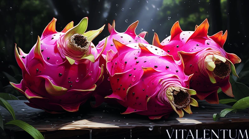 Exquisite Dragon Fruit Table: A Hyper-Detailed Rendition AI Image
