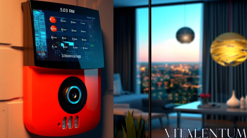 Urban Home Interior with Electronic Device and City View AI Image