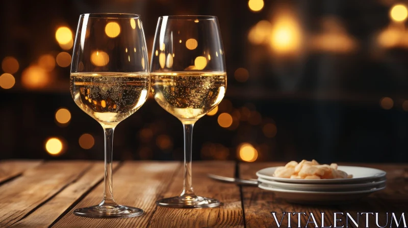 Elegant Champagne and Snacks Table Setting AI Image
