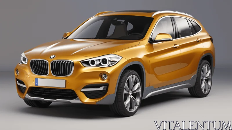 Golden BMW X1 - Hyperrealistic 3D Graphics | Maya Rendering AI Image