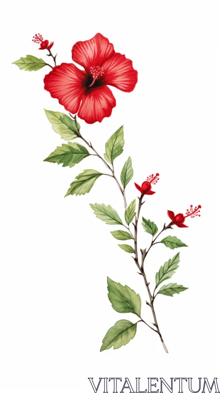 Hand-Painted Hibiscus Flower: Folk-Inspired Illustration on White Background AI Image