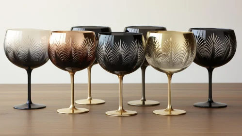 Elegant Gin Glasses Set on Wooden Table