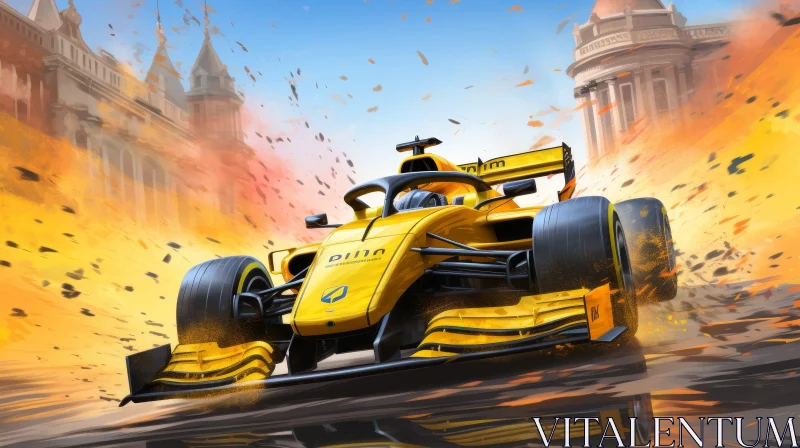 Formula 1 Racing in Urban Cityscape AI Image