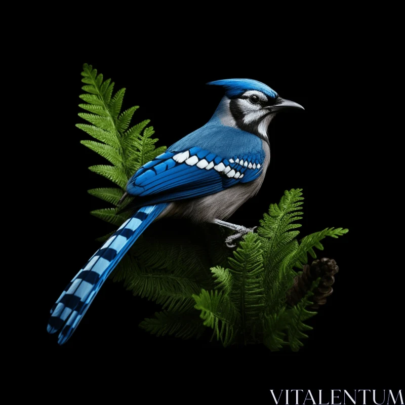 Blue Jay amidst Green Foliage: A Striking Illustration AI Image