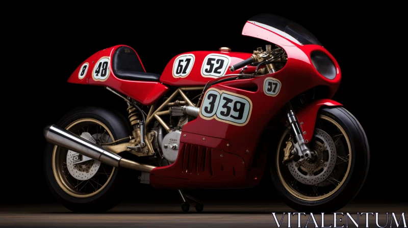 Captivating Red Motorcycle with Bold Race Numbers | Golden Age Aesthetics AI Image