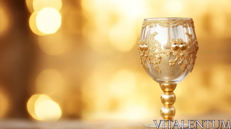 Golden Goblet on Wooden Table - Enchanting Glassware AI Image