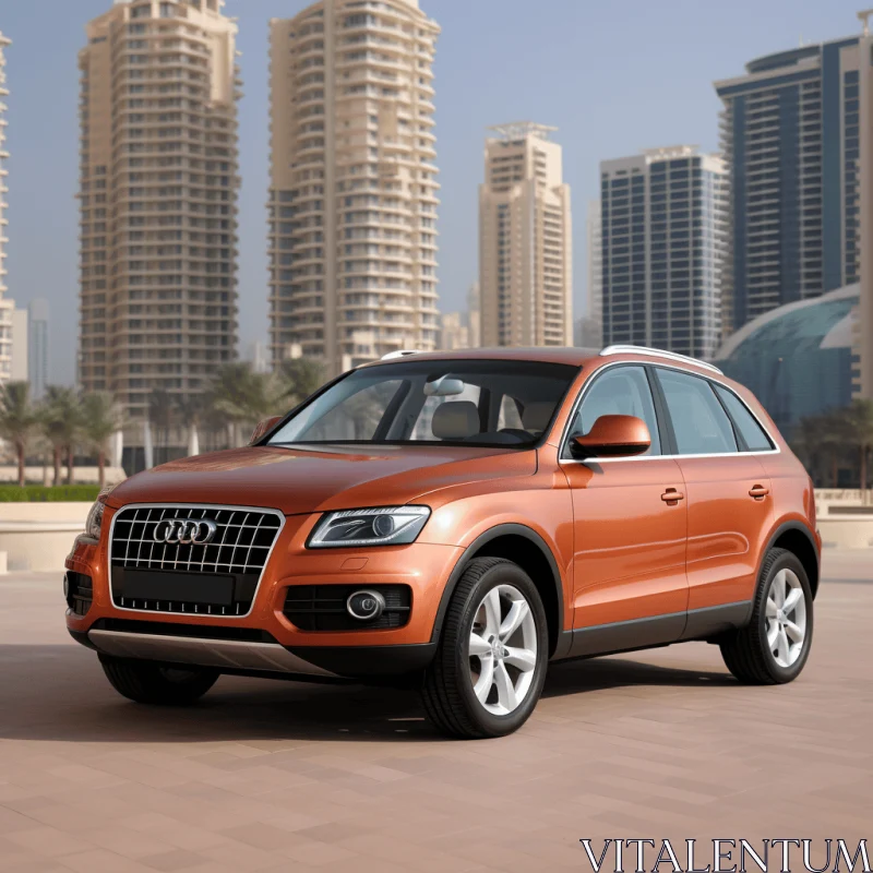 Orange Audi QX in Front of Tall Buildings | Dark Bronze Style AI Image