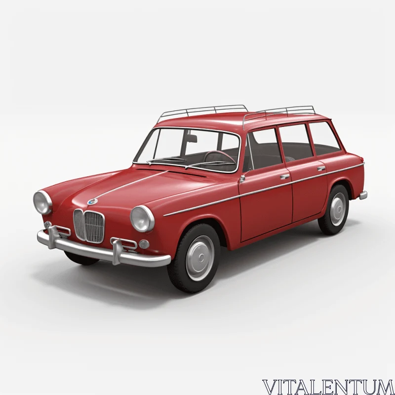 Vintage Red Car Parked on White Background - Photorealistic Rendering AI Image