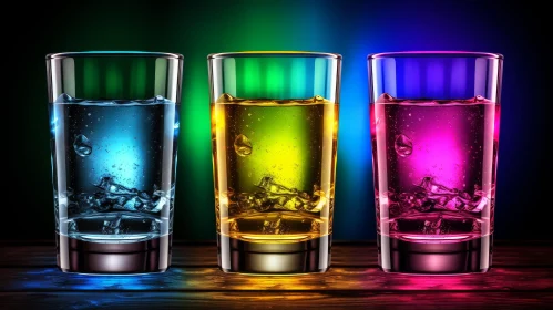 Colorful Liquid Glasses on Wooden Table