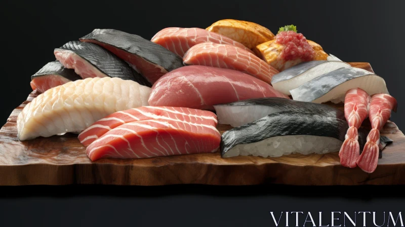 Delicious Sushi and Sashimi Platter on Wooden Board AI Image