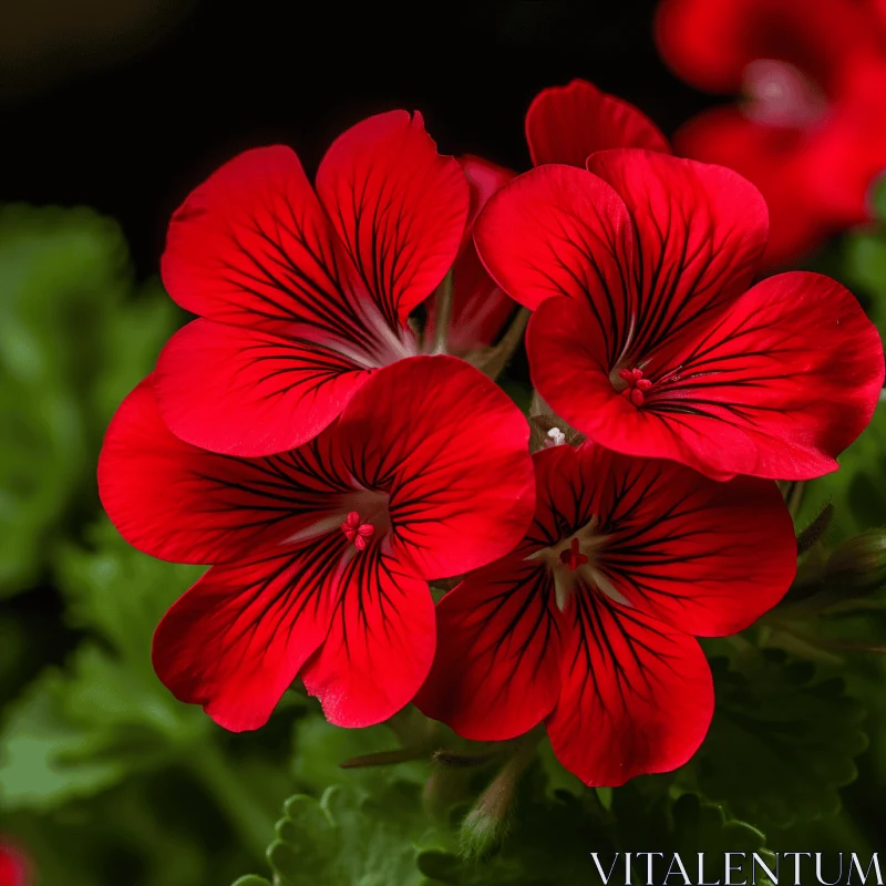 Elegant Red Flowers on Dark Background - A Luminescent Symmetry AI Image