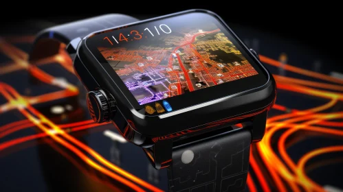 Futuristic Smartwatch with City Map Display
