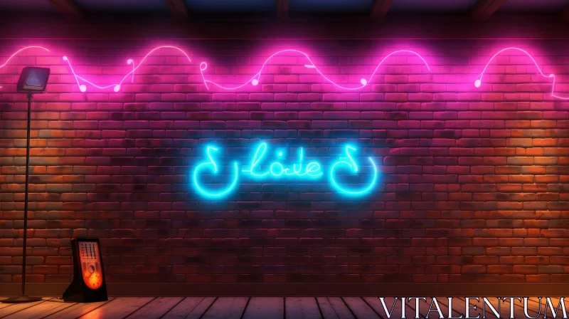 Neon Sign on Brick Wall - Unique 3D Artwork AI Image
