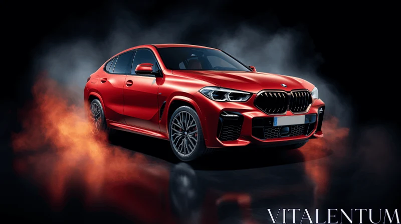 Captivating Red BMW X4 at Night in Smoke - Hyper-Realistic Representation AI Image